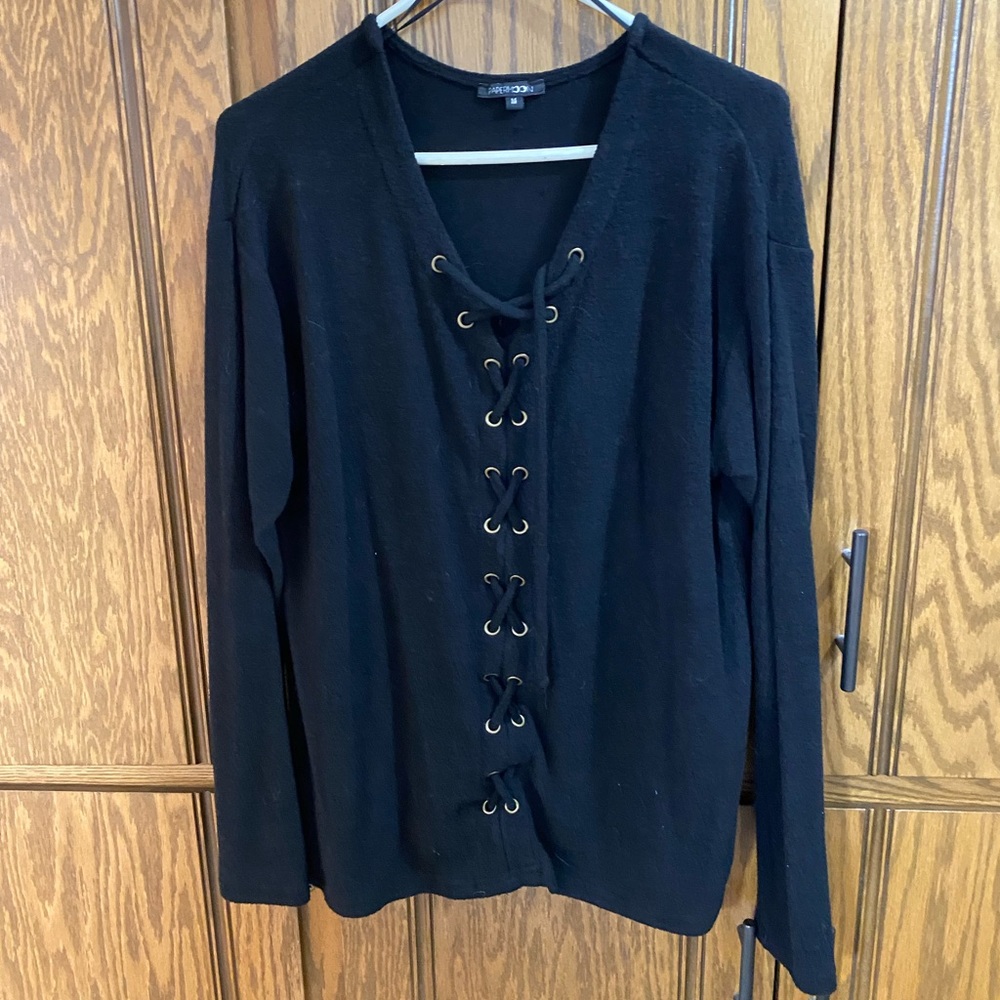 Women’s, Papermoon, Medium Lace-Up Black Sweater